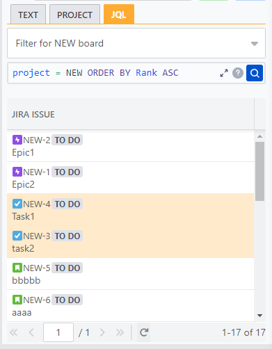 Insert existing Jira issues into Gantt chart