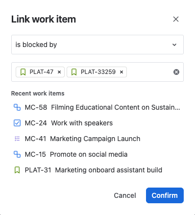 Bulk Link Work Items selection example